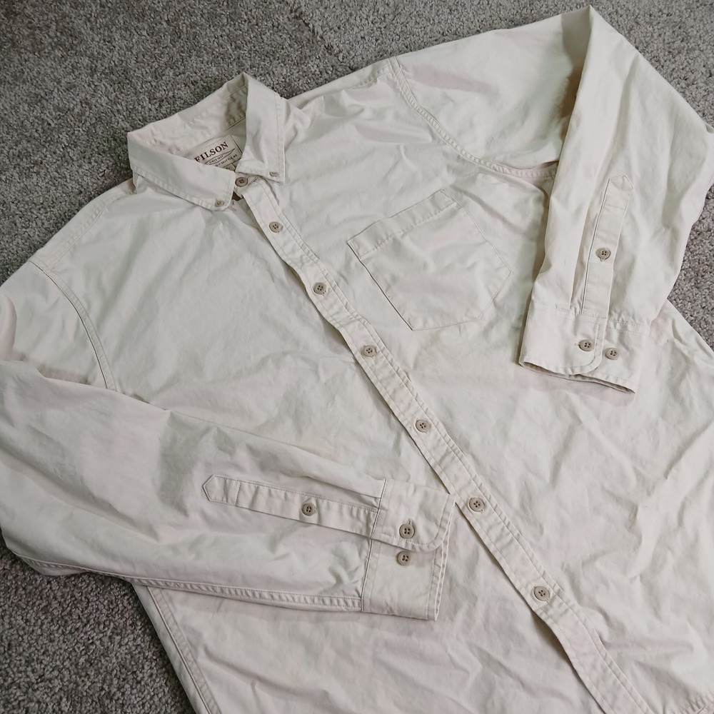 Filson Mens Button Down Shirt Long Sleeve Cream Beige Cotton Utility Size XL